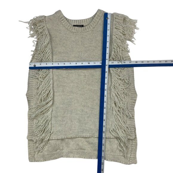 Intermix Fringe Sweater Vest P XS Cream Wool Cashmere Sleeveless Crewneck Fall - Picture 6 of 13